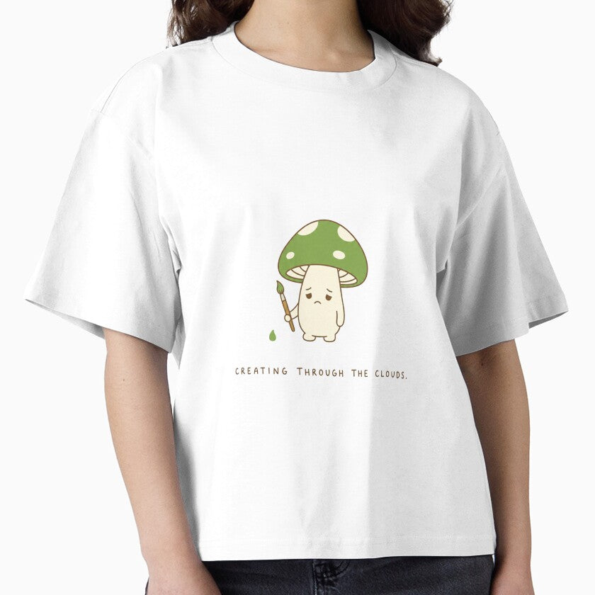 Creating Through the Clouds Shirt, Sad Mushroom Artist T-Shirt, Cute Artist Gift, Kawaii Mushroom Tee, Creative Introvert Shirt, Painter Aesthetic Graphic Tee by KAYJAY DESIGNS