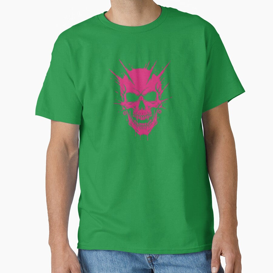 Neon Pink Skull Cyberpunk Splatter Grunge by MarCinu Art