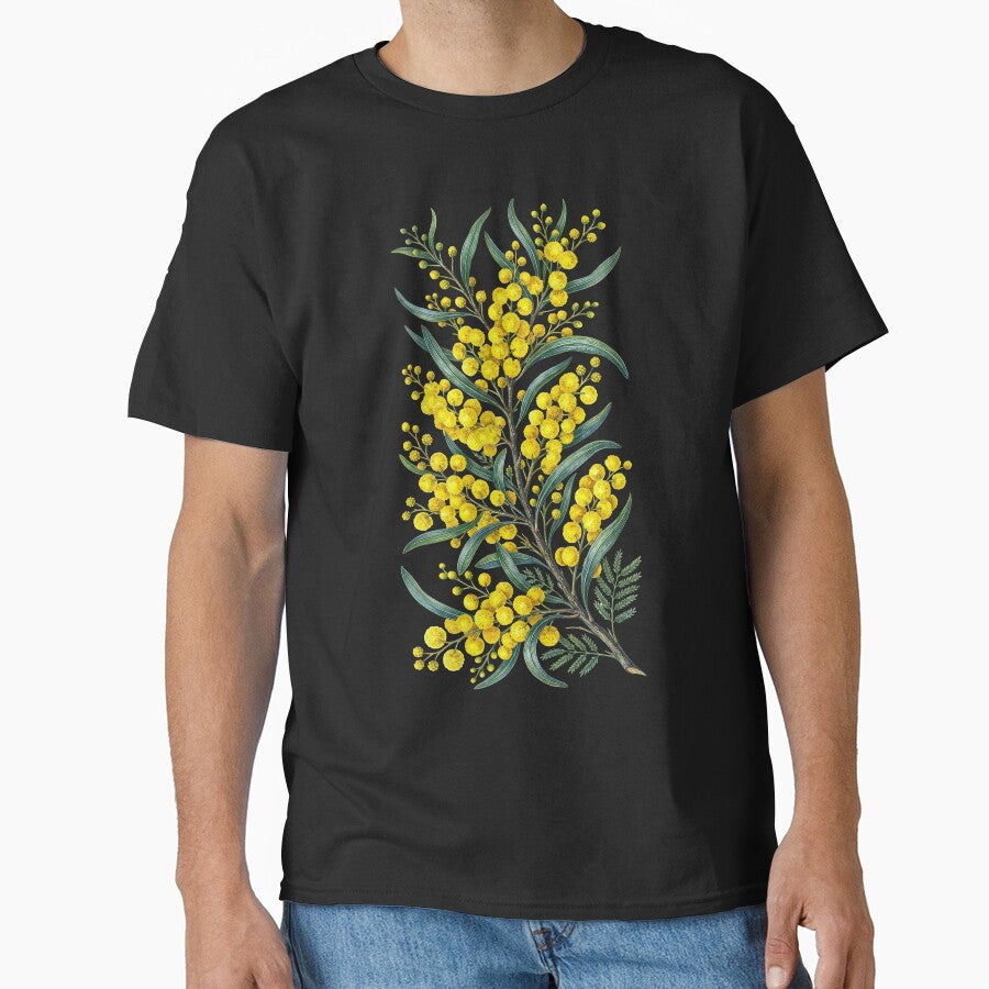 Golden Wattle Flower Watercolor Botanical Art by LinaValearte