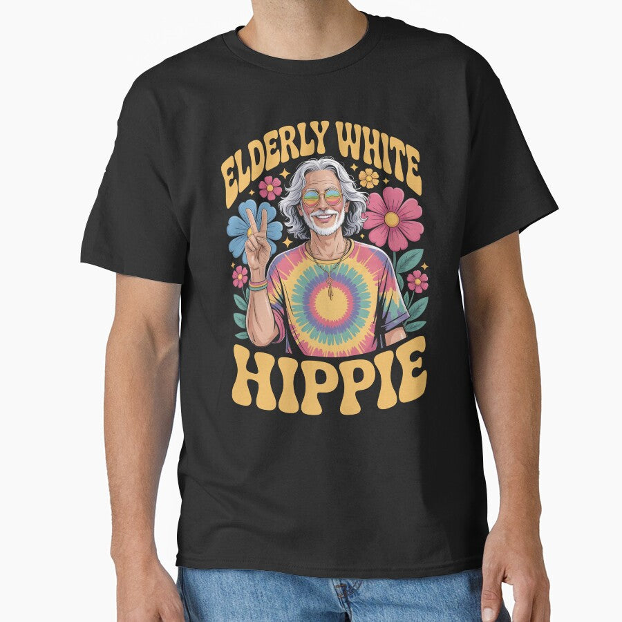 Elderly White Hippie Funny Retro Gift For Peace Lovers by SkymarArt