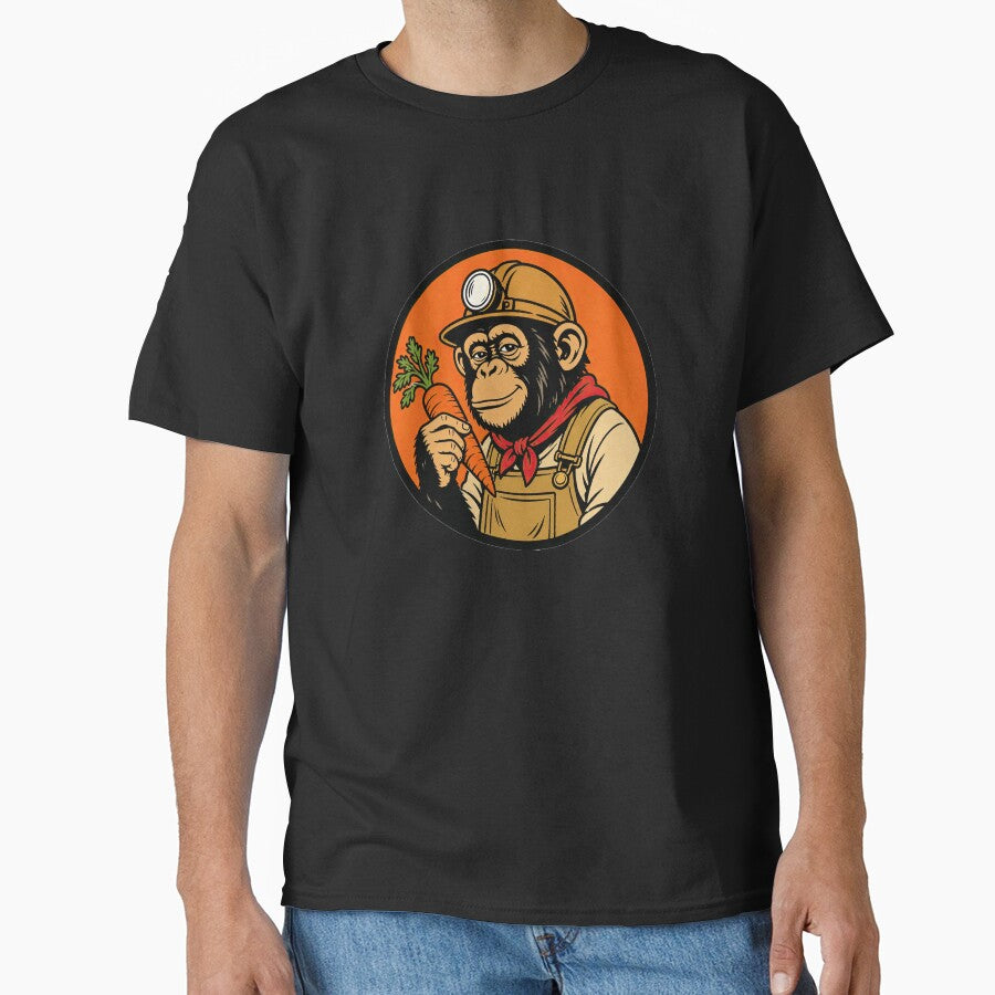 Chimpanzee Miner with Carrot – Funny Retro Cartoon by obstinator