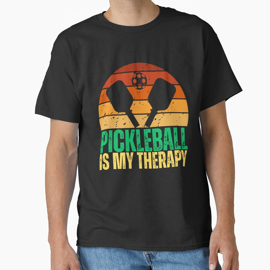 Pickleball Is My Therapy Retro Sunset by ShopFanCreation