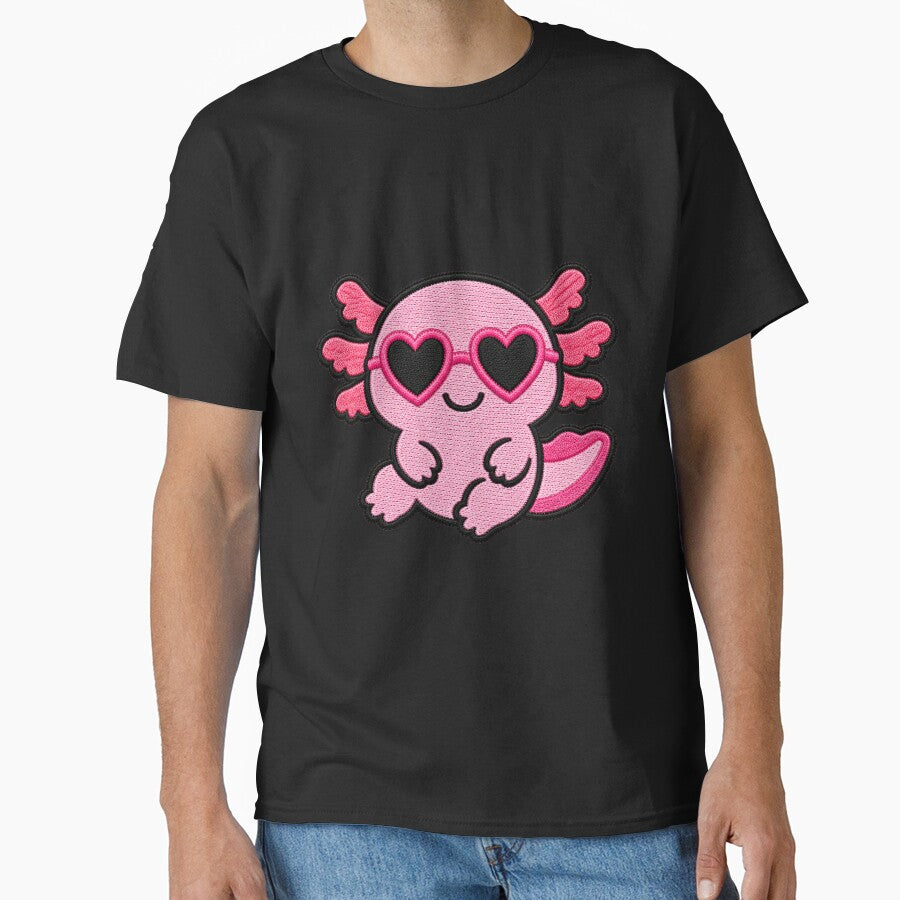 Smiling Axolotl Embroidery Patch | Kawaii Axolotl with Heart Sunglasses by ColorSplash123