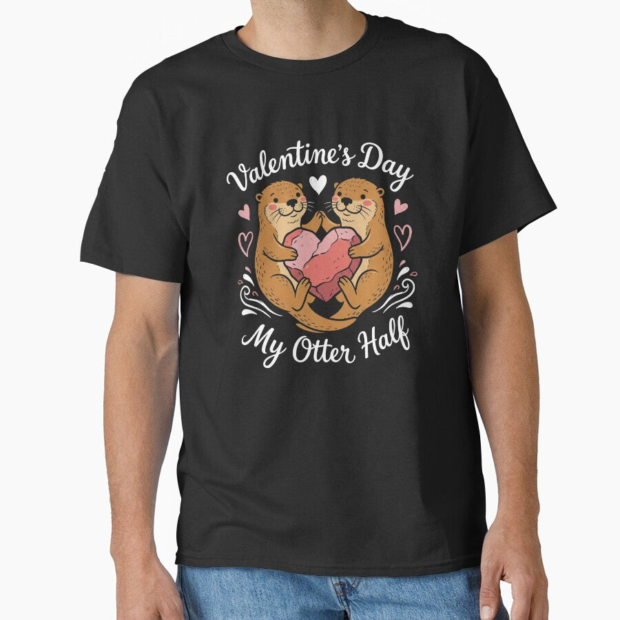 Cute Sea Otters My Otter Half Pun Heart Rock Illustration by zzz888