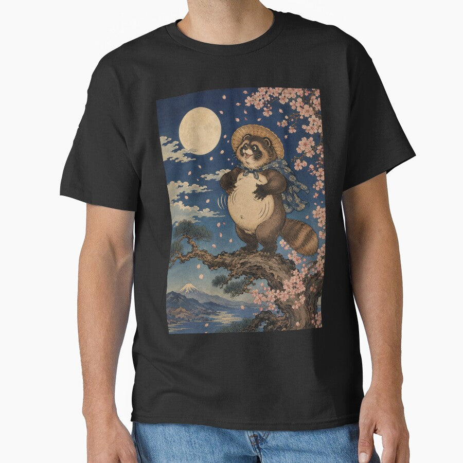 Moonlight Drummer - Vintage Japanese Tanuki Ukiyo-e Woodblock by bapupa