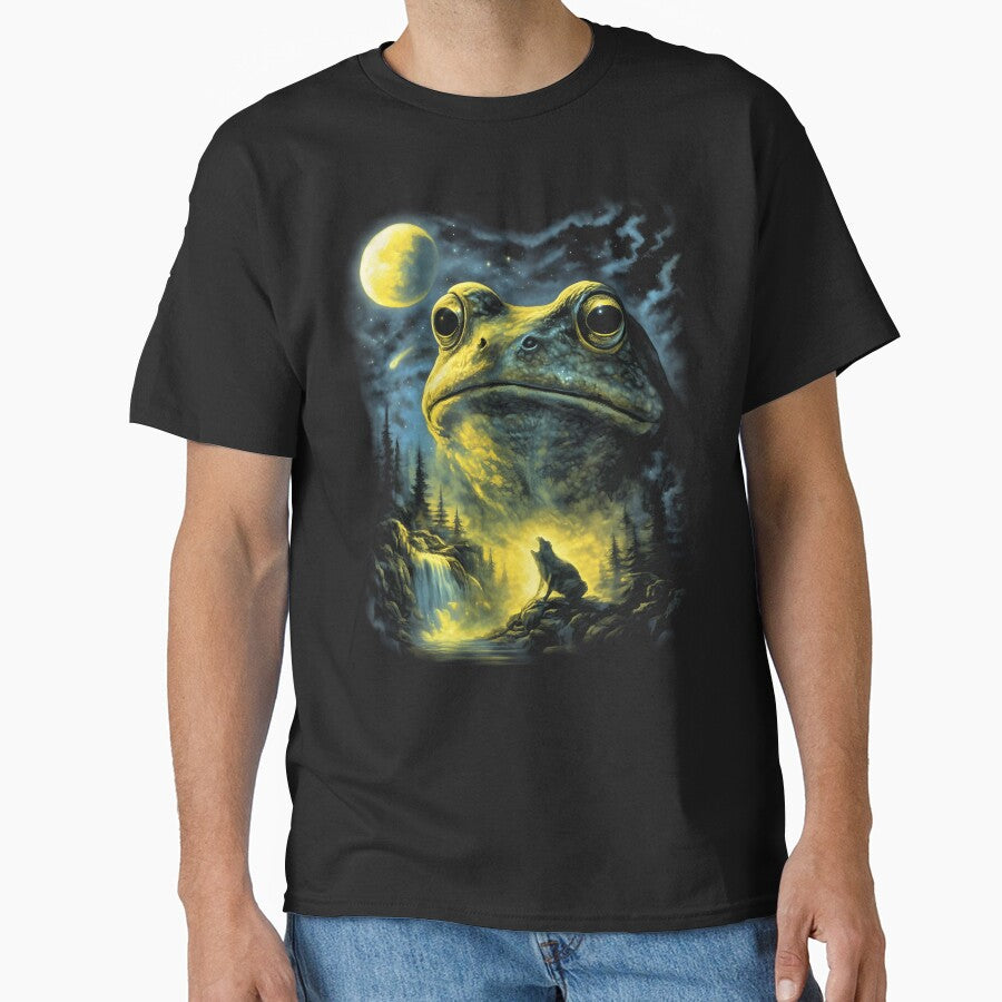 Frog Howling to the Moon Retro Nature Graphic Shirt by MOUL-TMER