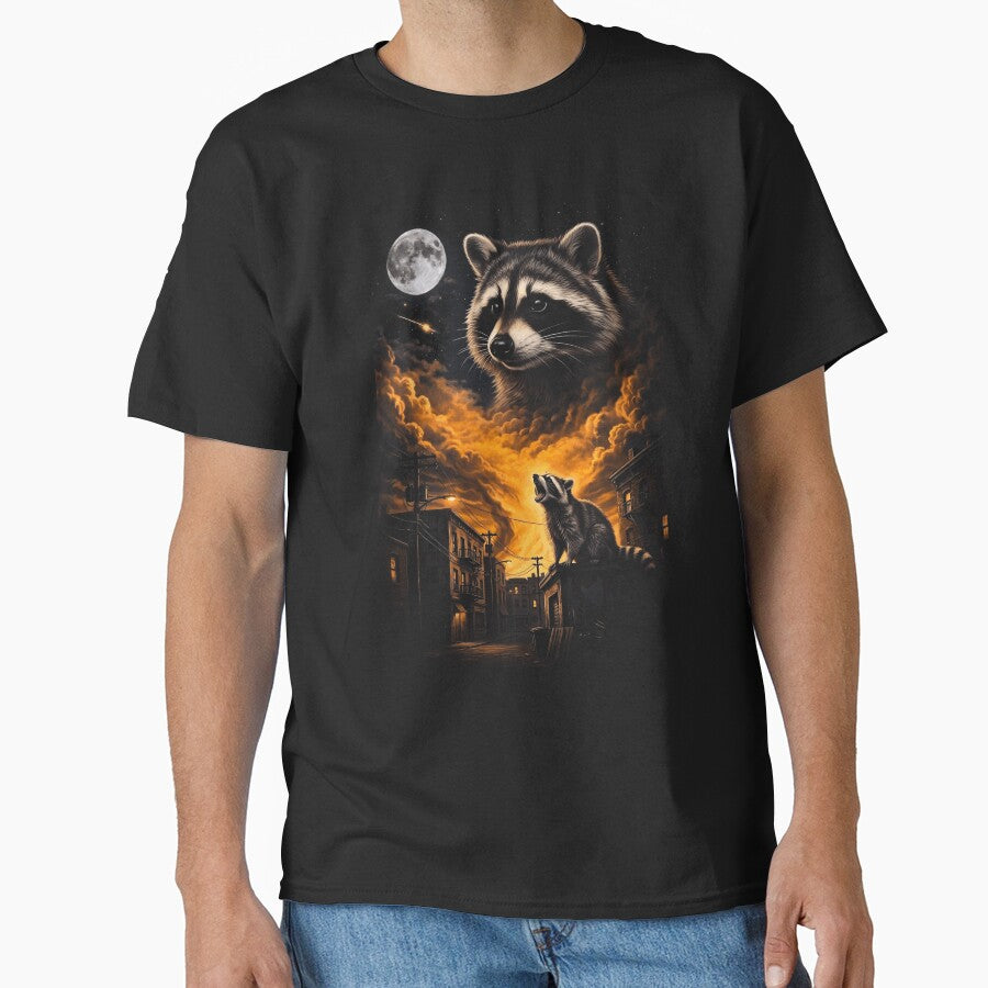 Raccoon Howling At Moon Urban Night Sky Animal Art by d247
