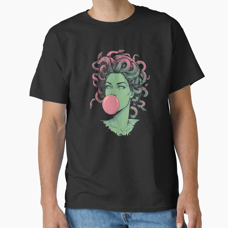 Modern Medusa Blowing Bubblegum Pink Snake Hair Mythological Greek Goddess Art by PhocoNibict