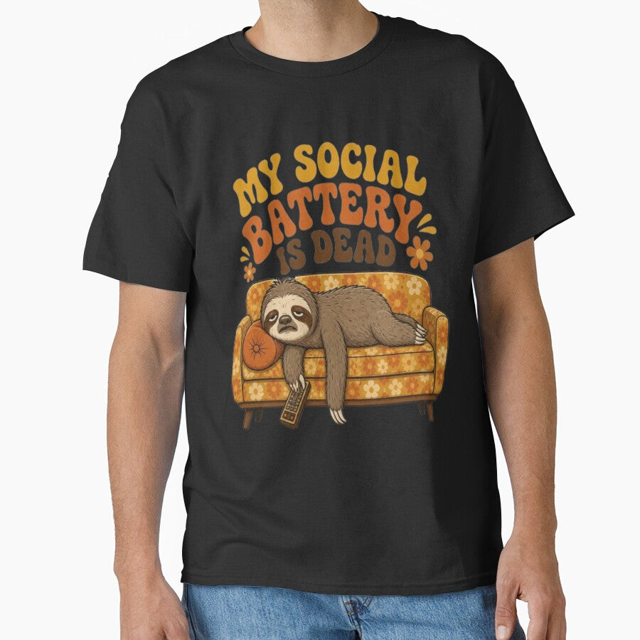 My Social Battery Is Dead Funny Sloth Retro Couch Slacker Mode by ElkasDesign