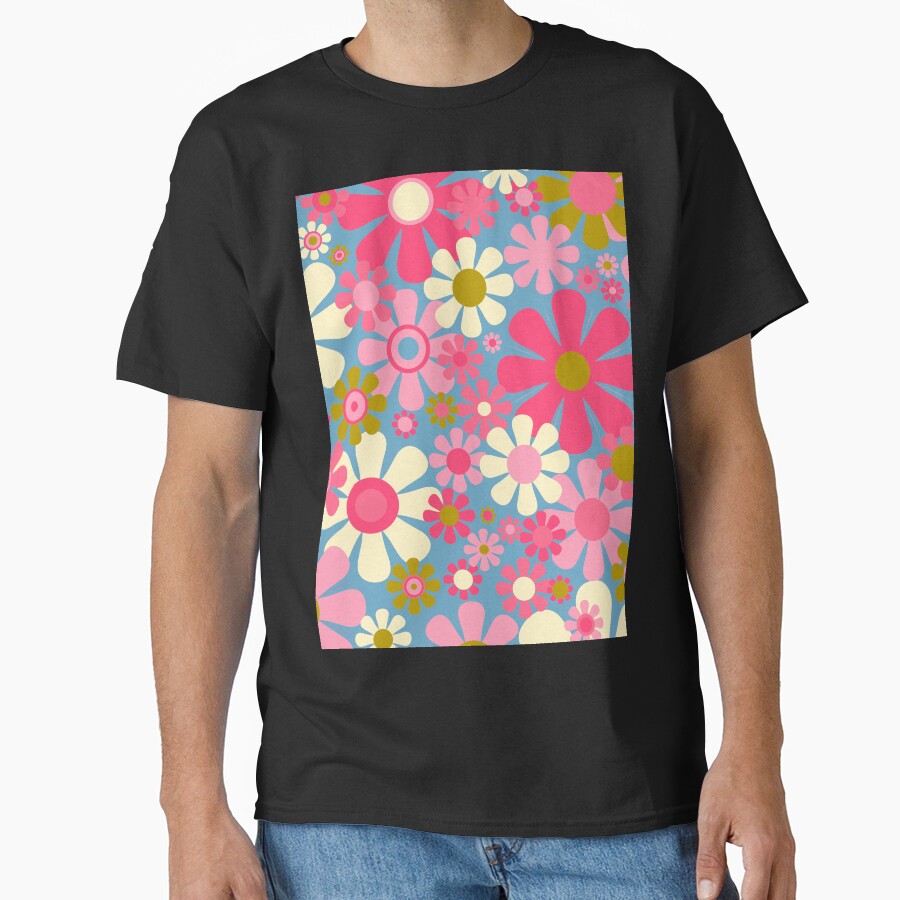 Groovy Retro 60s 70s Floral Pattern Pink Blue Olive by kierkegaard