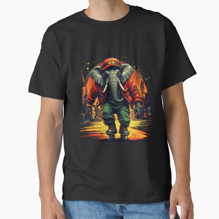 Elephant roller-skating  city dawn by Wavynor