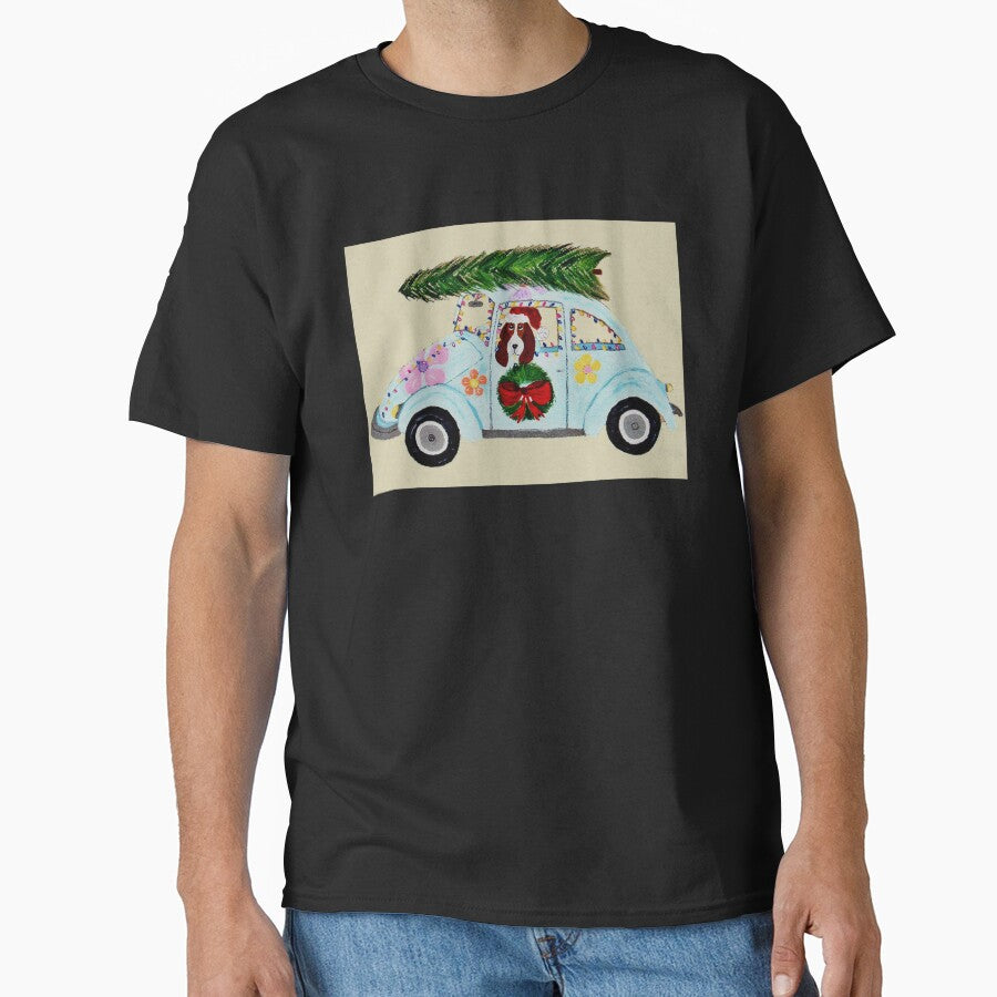 Christmas Basset Hound in Hippie car by Squirreldumplings