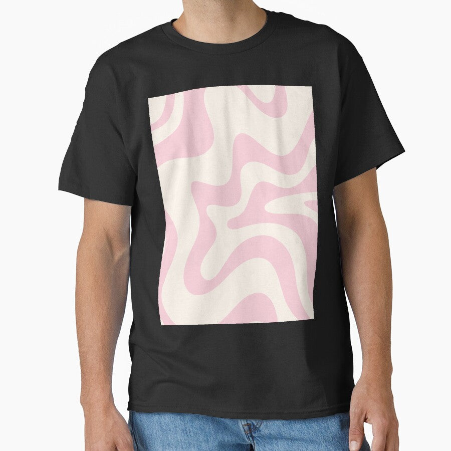 Retro Liquid Swirl Abstract Pattern Square in Baby Pink and Cream by kierkegaard