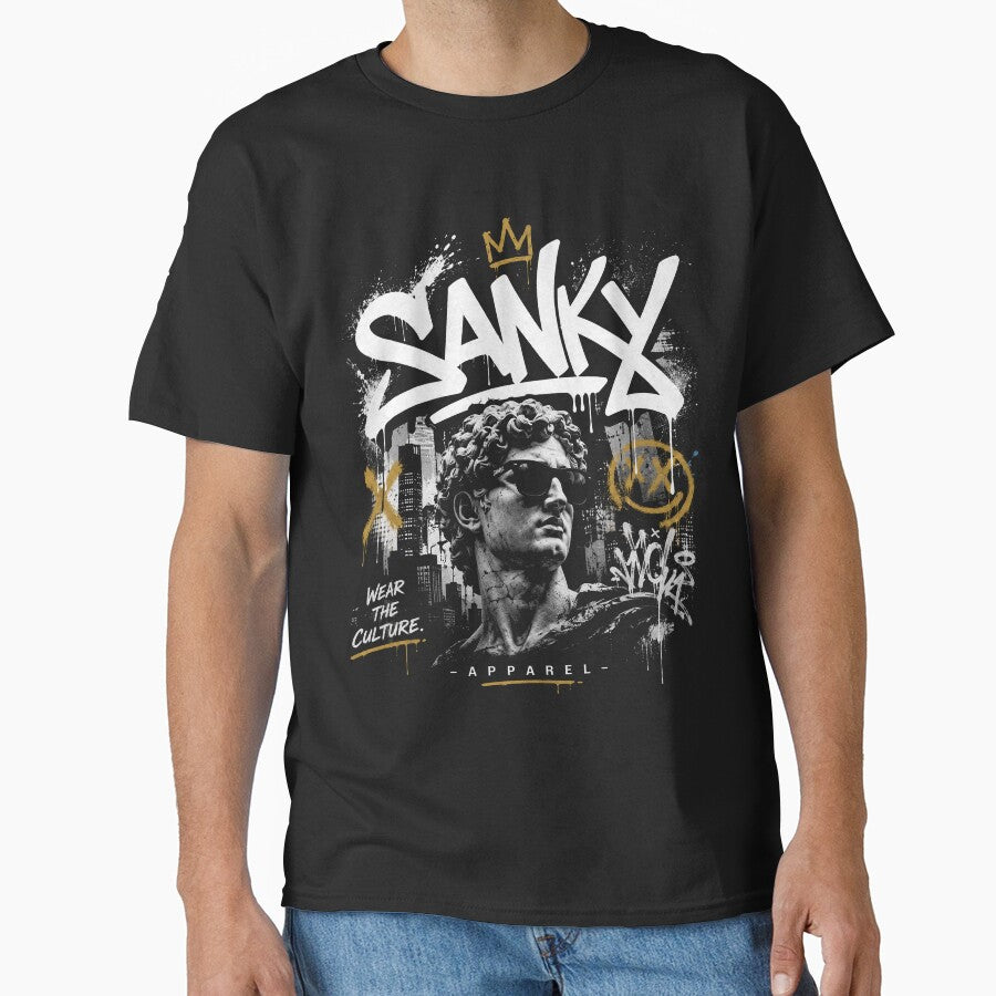 SANKY Streetwear Graffiti Statue – Urban Art Graphic by Sanky-Apparel