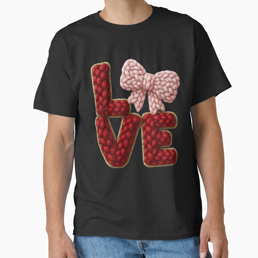 Coquette Knit LOVE Typography – Valentine’s Day Cute Bow Art by WHDProduction45