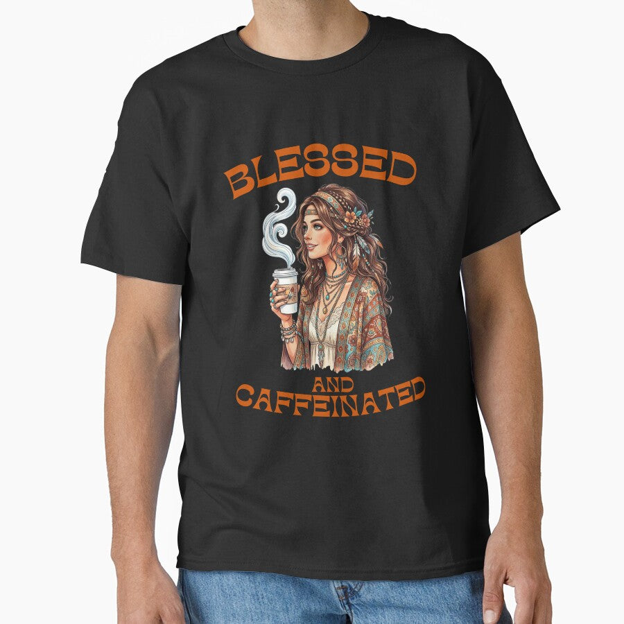 Blessed And Caffeinated Boho Coffee Girl by Stone and Sage Prints