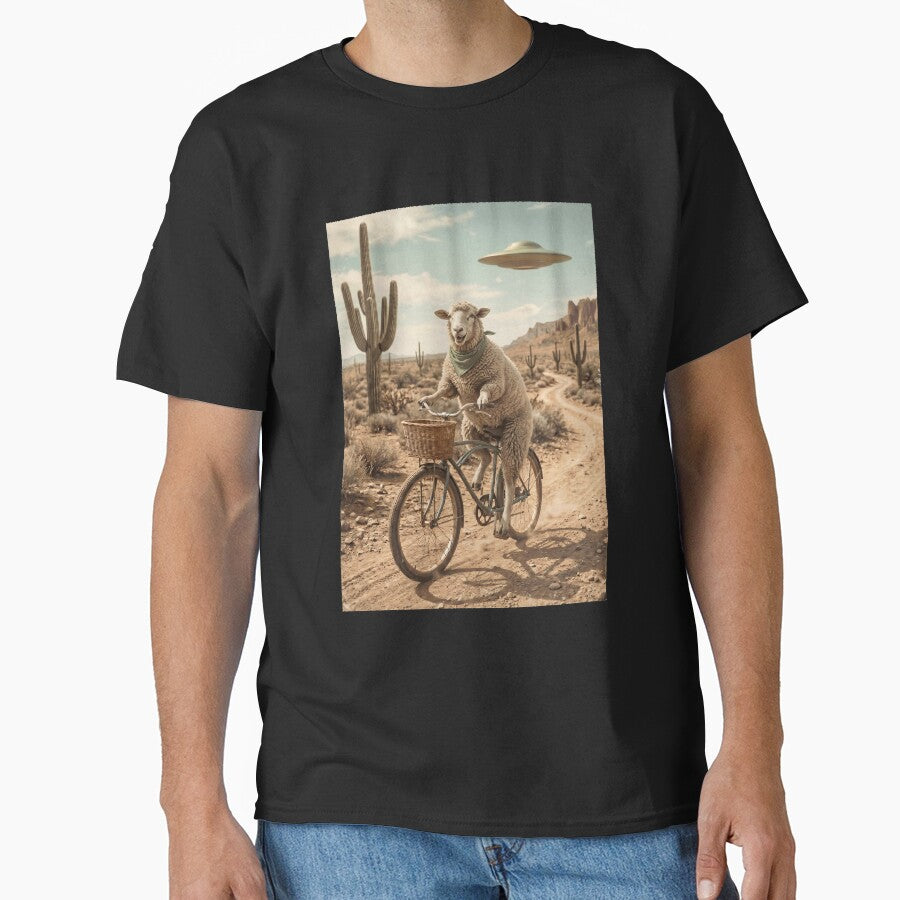 Sheep Riding Bike Wild West Western UFO Animal Lover by dian-rody-crest