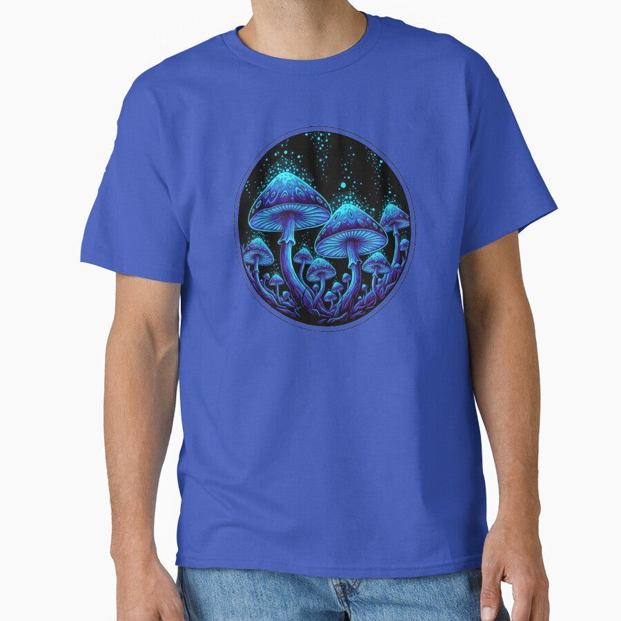 Psychedelic Neon Blue Magic Mushrooms Glowing Fantasy Fungi by MarCinu Art