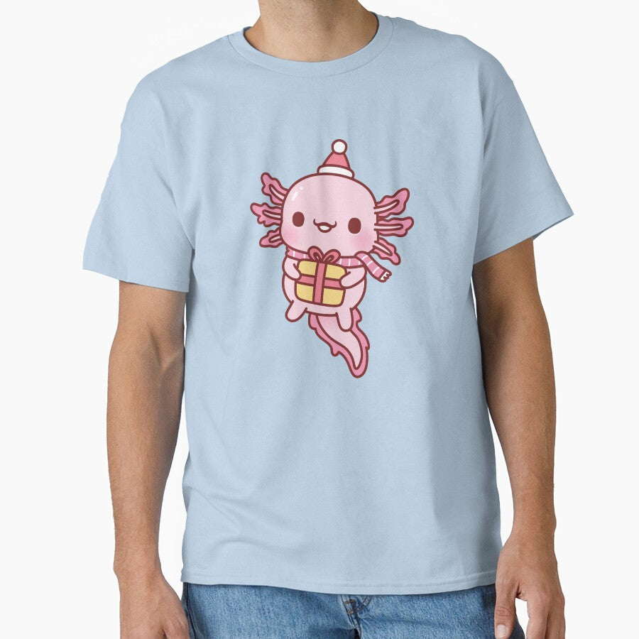 Cute Axolotl With Christmas Santa Hat Scarf And Present by rustydoodle