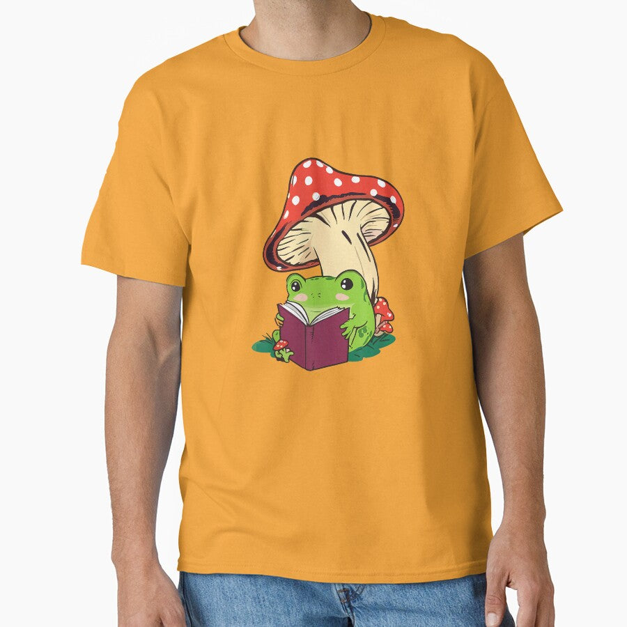 Reading Frog Mushroom Cute Nature Aesthetic Cottagecore T-Shirt by SubStudio97