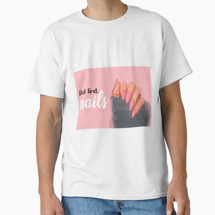 But first nails quote on the pink background by jalinaart