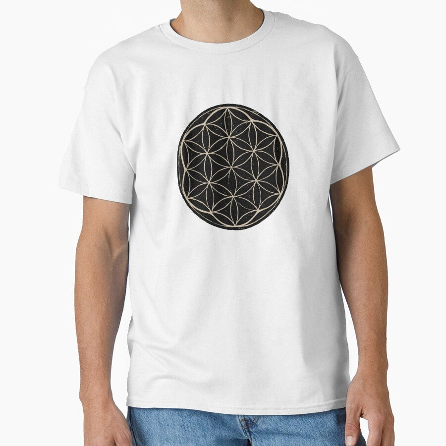 Flower of Life Linocut - Coal + Dove by Irene Estelle