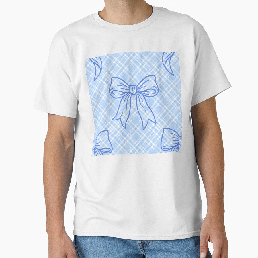 Blue coquette girly bow checked plaid repeat pattern by TipsyTauroDesigns