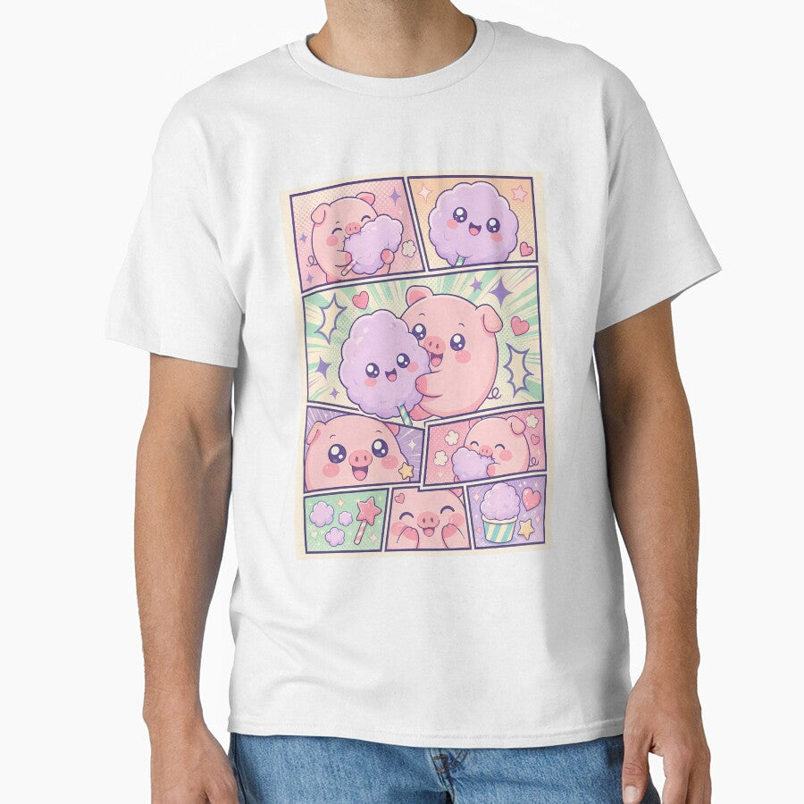 Kawaii Pig Eating Cotton Candy Pop Panels by Magmashup