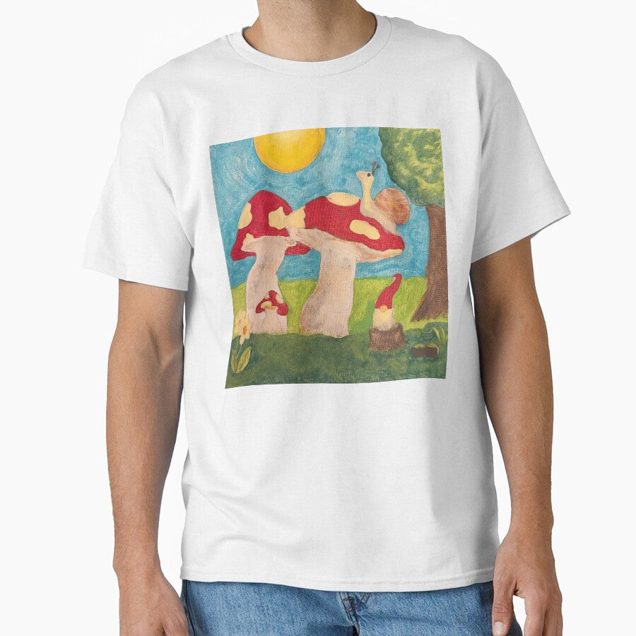 hand painted whimsical snail in the sun sitting on a mushroom w/ gnome friend by knightowl02