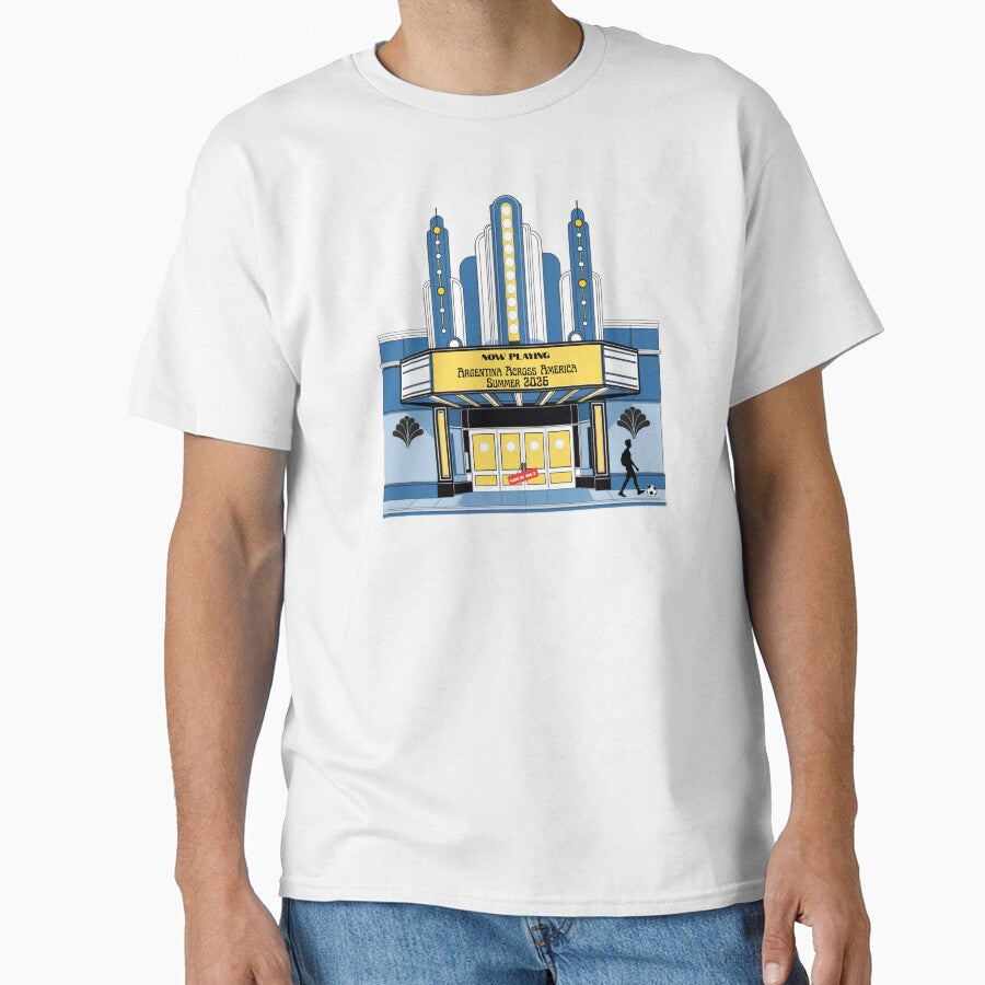 Argentina "Now Playing Across America" – Retro Marquee Fan Culture Tee | 2026 Football Design by SIGNAL & BLOOM