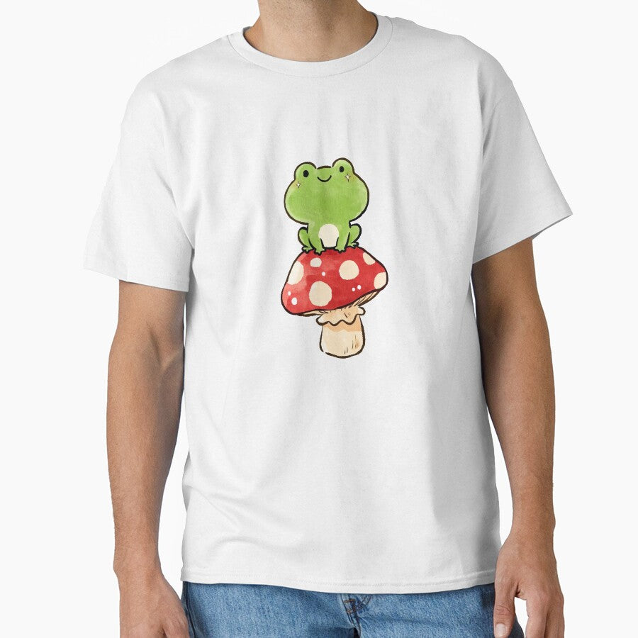 Cute Frog Sitting On Mushroom Illustration by jianina-alondra