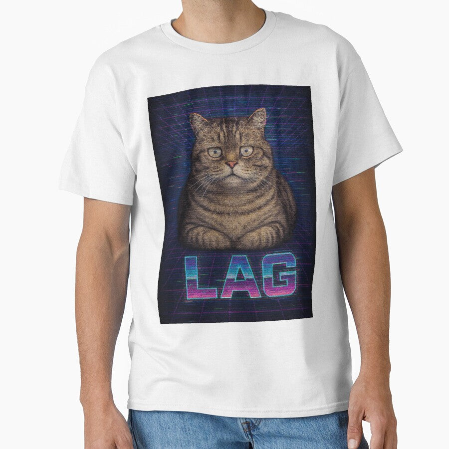 Laggy Loaf Funny 80s Gamer Cat T-Shirt by catastrocat