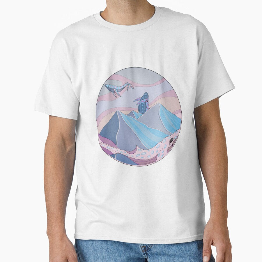 Colorful dreamcore whales above the mountains by Mindelens