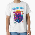 Retro Gaming Synthwave – Pixel Art Sunset with Neon Joystick by Designforyou86