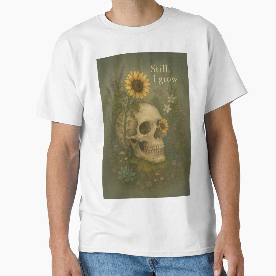 Still I Grow – Floral Skull Art on Growth Through Darkness by MoonMommaMagic