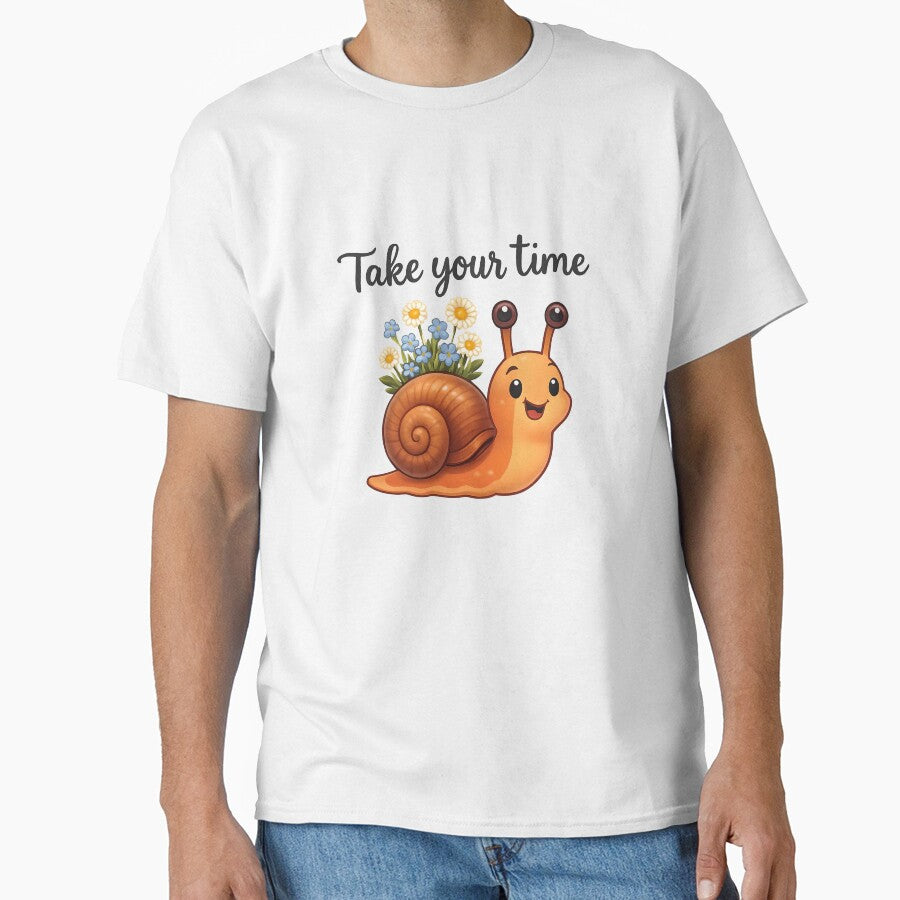 Take Your Time – Cute Snail with Flowers Design by PrintandJoy