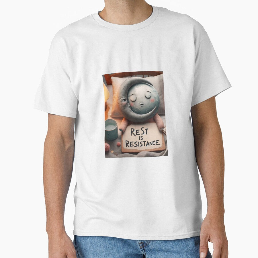 Sleepy Moon Quote – "Rest is Resistance" Empowering Sleepy Moon Design by ashokreddy343