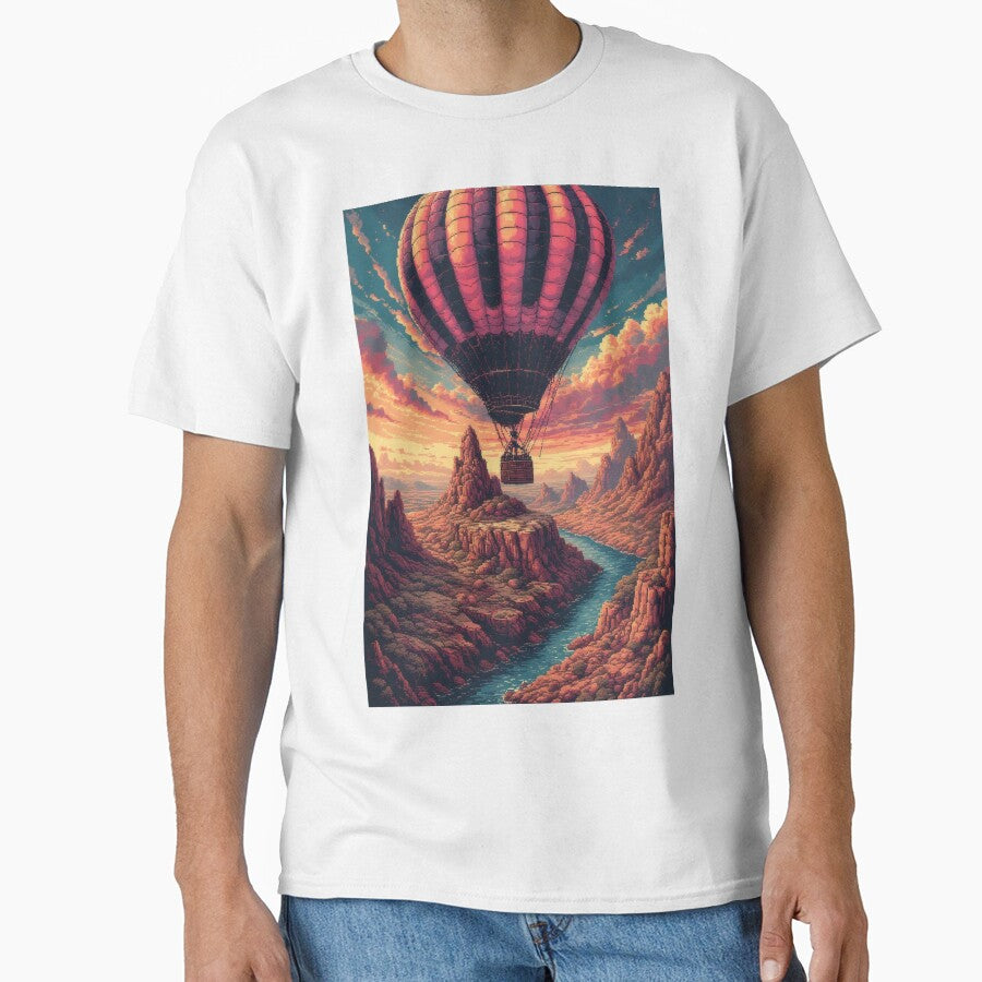 Hot air balloon over pixelated canyon landscape by Mianku | Für das Leben