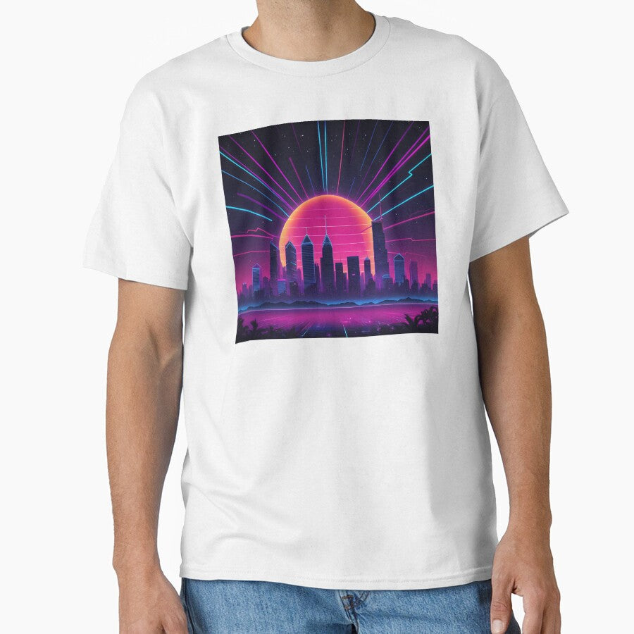 Retro Neon Synthwave Cityscape | Vaporwave Skyline Poster & Sticker by BlendArts
