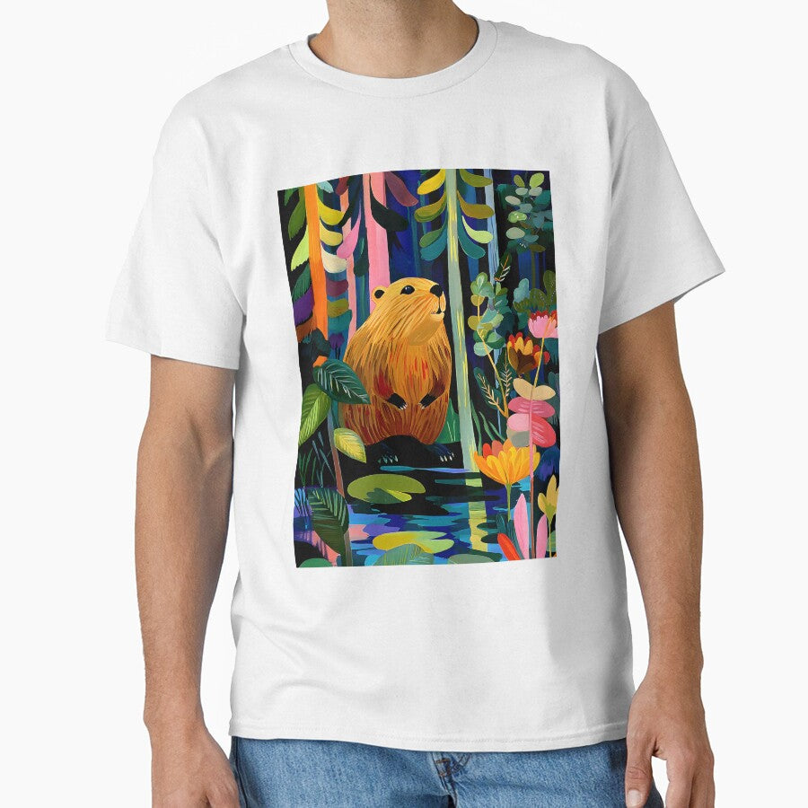 Step into a Whimsical Forest with a Cheerful Beaver Among Multicolored Trees by OlfactoART Studio