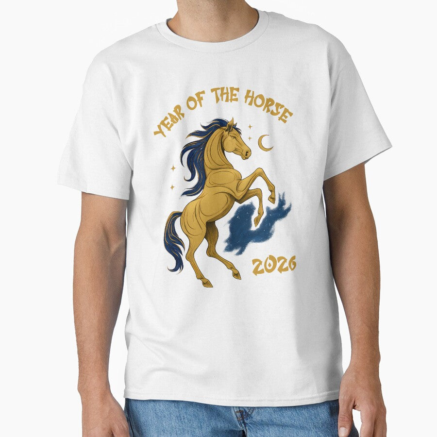 Year of the Horse 2026: Celestial Gold and Blue Zodiac Art by elynne9