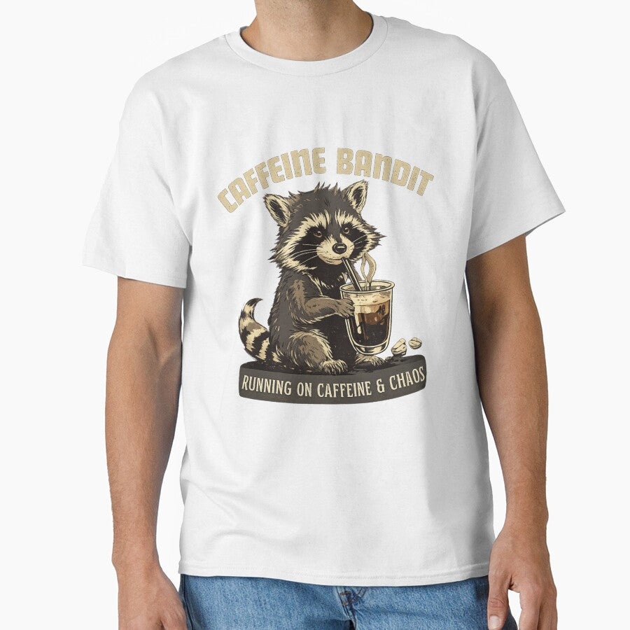 Caffeine Bandit Raccoon Coffee Shirt – Running On Caffeine And Chaos Vintage Funny Espresso Animal Tee by HOUSE OF TIST