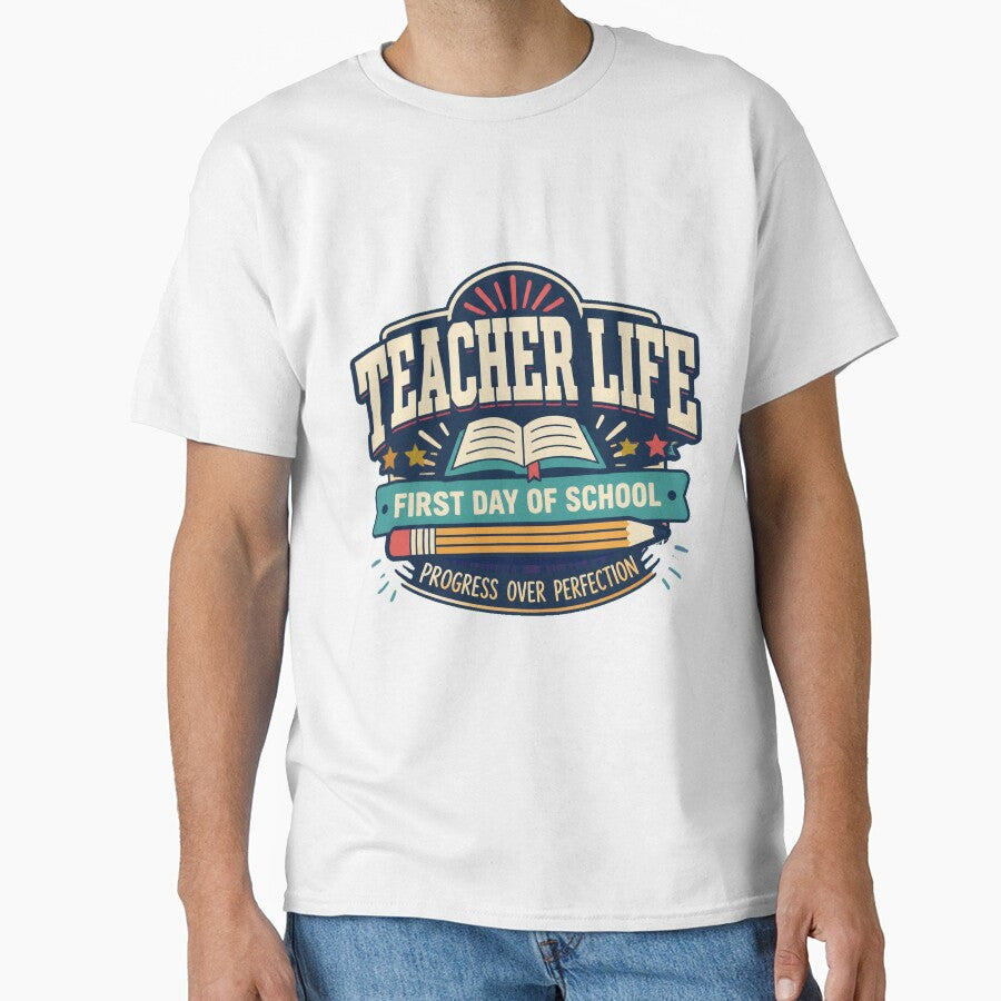 LUKYCILD Teacher Women First Day of School Progress Over Perfection Casual Teacher Life Short Sleeve by Kiwno-Q