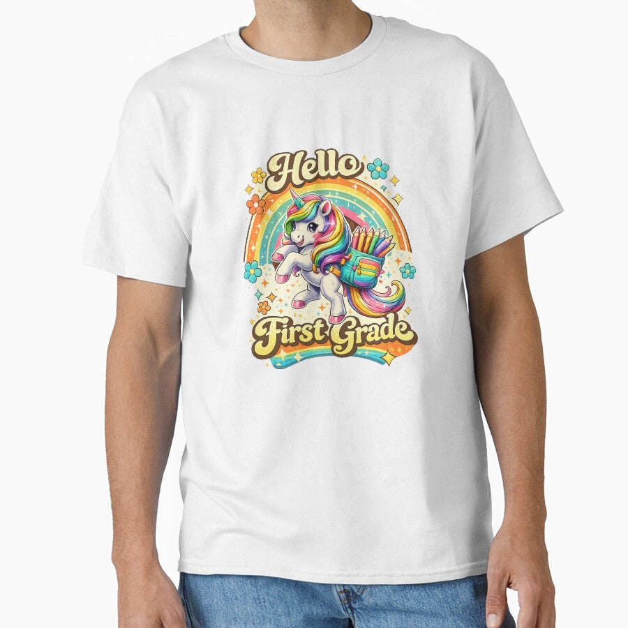 Hello 1st Grade Back to School Unicorn Teacher Kids Girls by QuiteOrbit