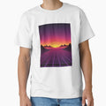 Neon Grid Sunset Synthwave Retro Landscape by RetroWaveArtCo