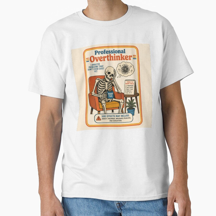 Professional Overthinker | Funny Anxiety & Overthinking Skeleton Retro Design by 4TinyPaws