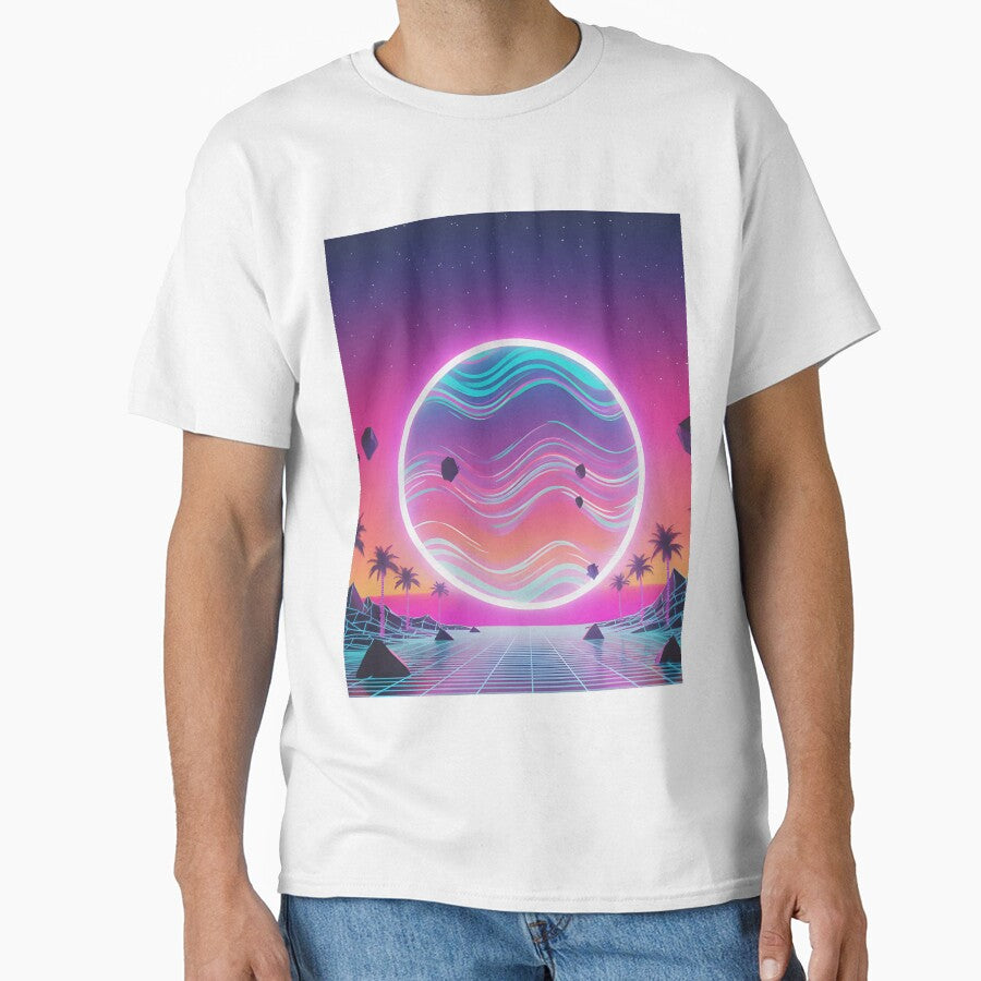 Vaporwave Sunset Glow: Retro 80s Synthwave Grid | Aesthetic Retrowave Planet Palms by VibranPalette