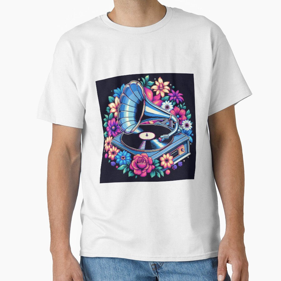Gramophone Pixel Art with flowers and music by DakaPixelArt