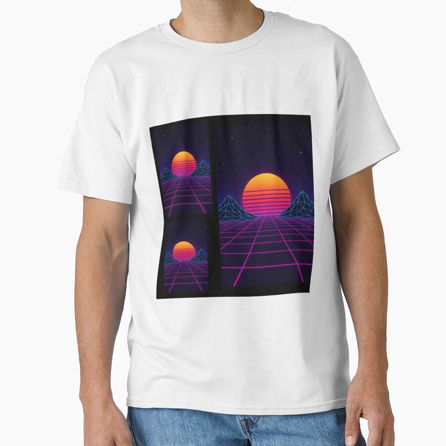 Neon Sunset Grid – Retro-Futuristic Synthwave Sticker by LuminousStudios