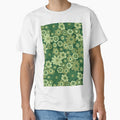 Green 60s retro flower power, retro green, pink, mustard yellow, 60s groovy pattern, hippie flowers by blomastudios